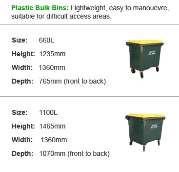 Plastic Bulk Bins: Lightweight, easy to manouevre,  suitable for difficult access areas.